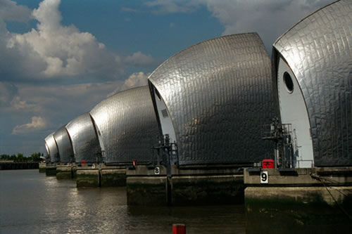 River Thames Barrier protecting london from Flooding Millenium Dome